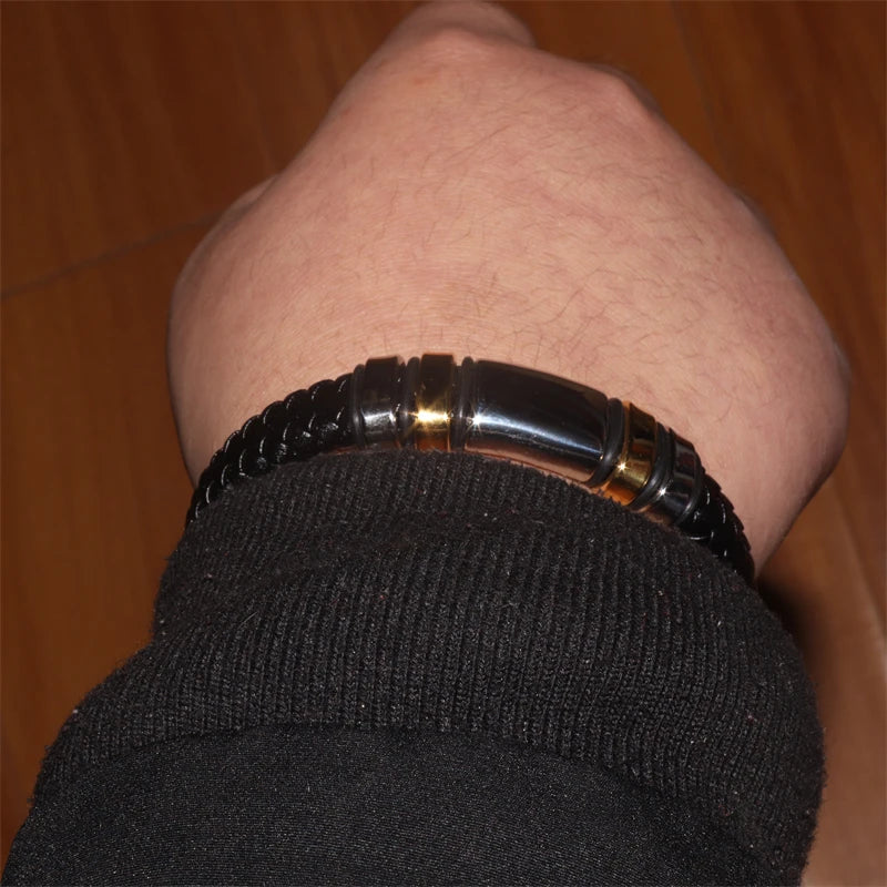 Bracelet acier inoxydable et cuir véritable
